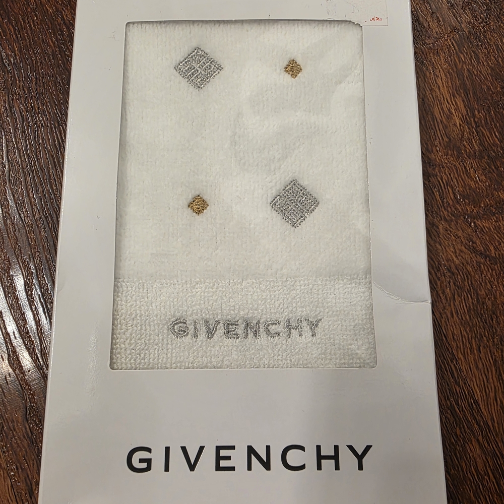 Givenchy White Towel with Gold and Gray Accents